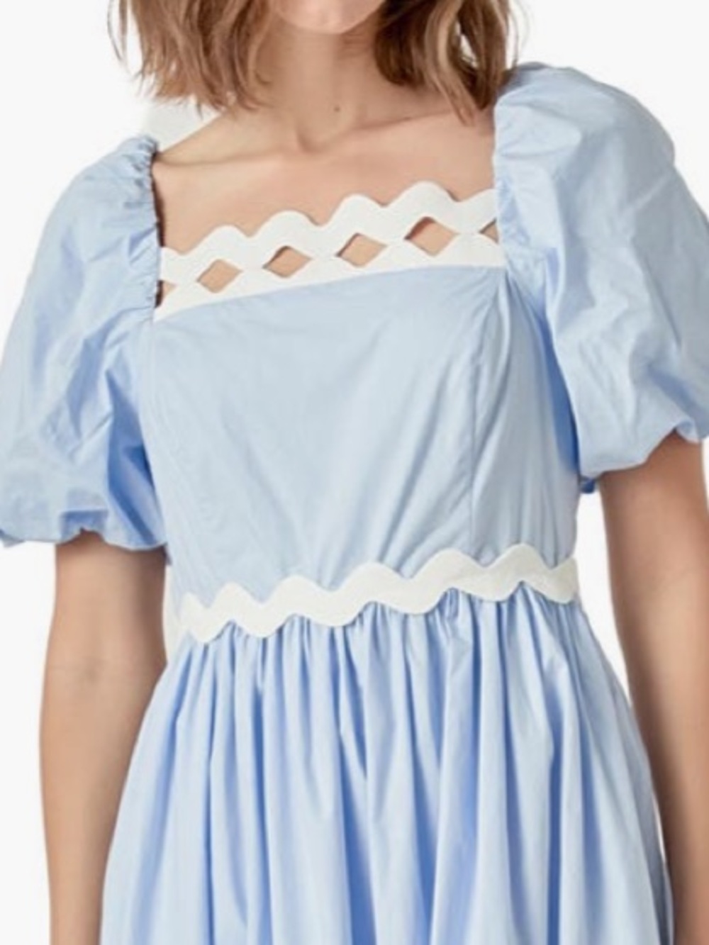 English Factory Powder Blue Puff Sleeve Cotton Midi Dress XS NWT - Picture 4 of 11
